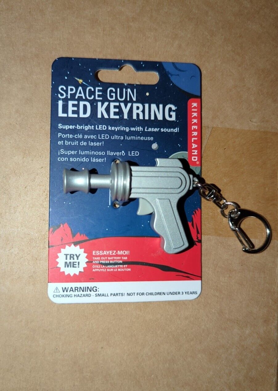KIKKERLAND SPACE GUN LASER LED KEYRING With Sound (New)