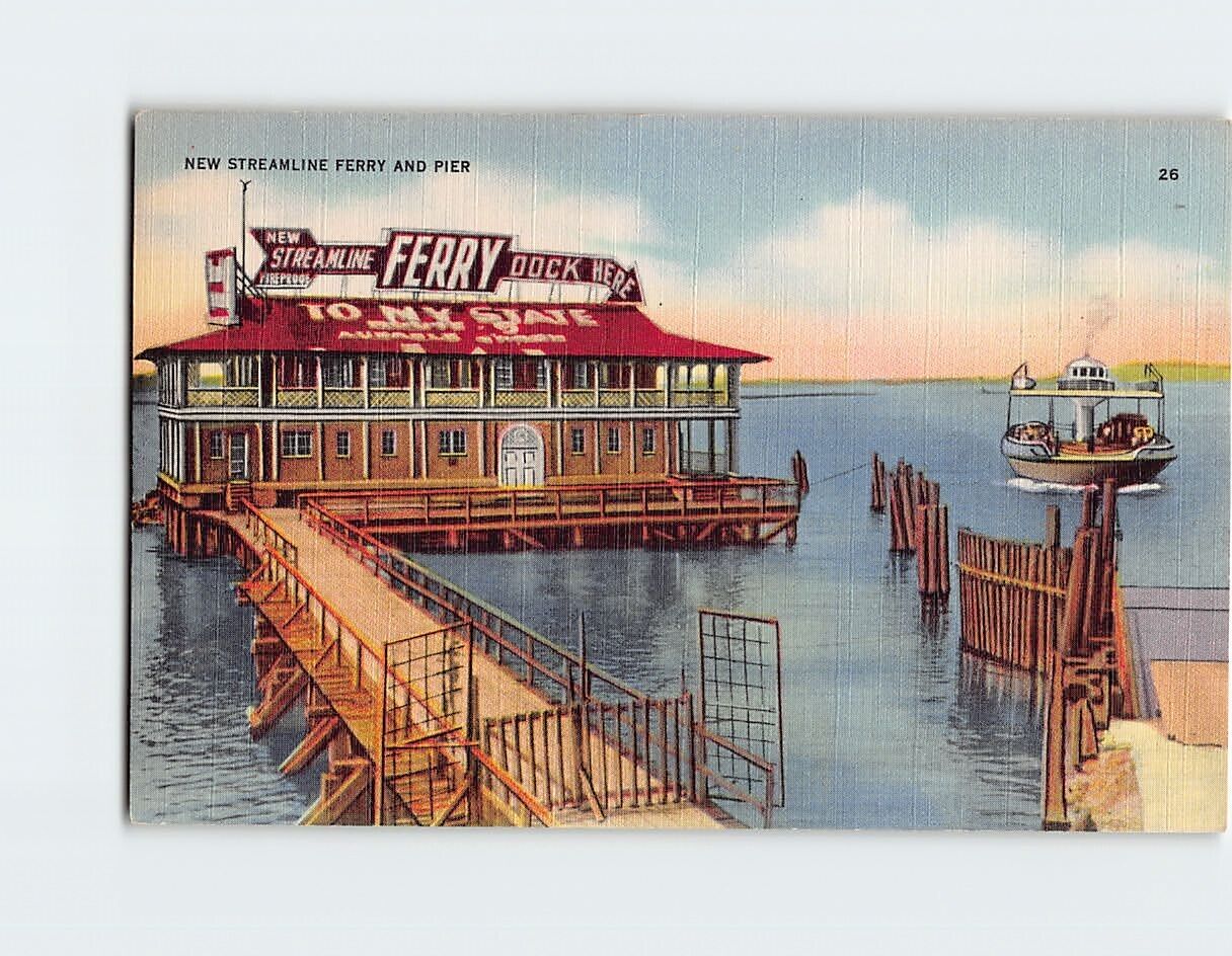 Postcard New Streamline Ferry and Pier Burlington Vermont USA North America