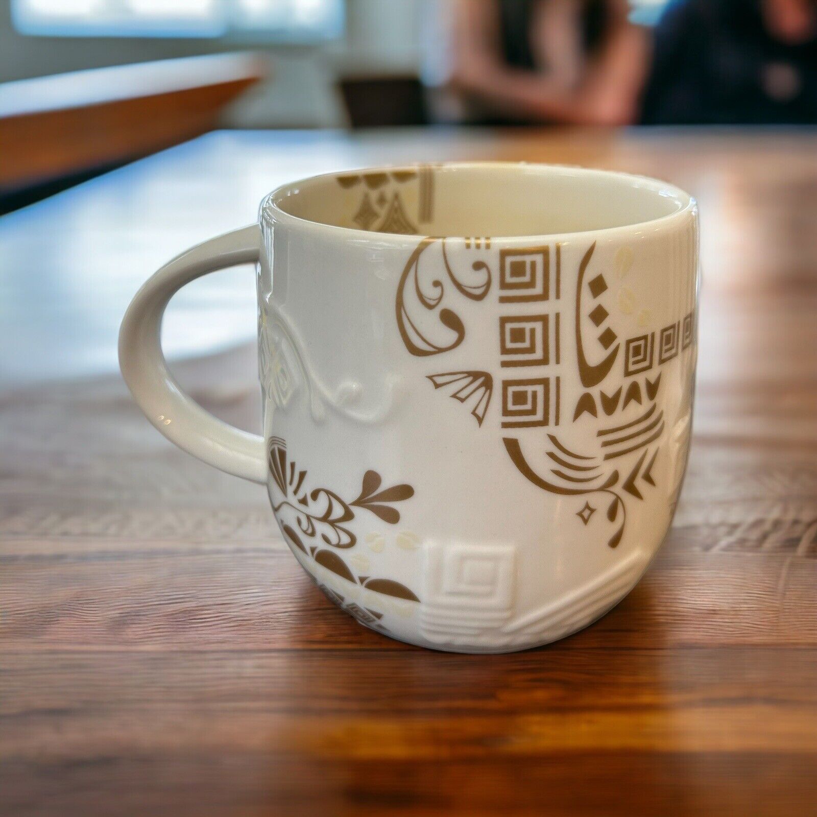 Retired 2012 Starbucks Coffee Mug Asian Theme White Gold Cup Bone China 12 oz