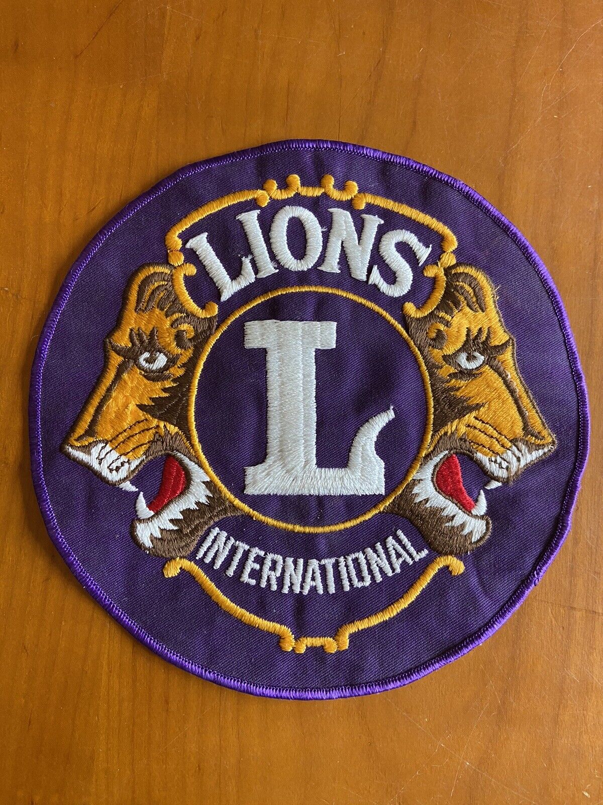 Vintage Large purple gold LIONS CLUB INTERNATIONAL Embroidered Patch 7.75\