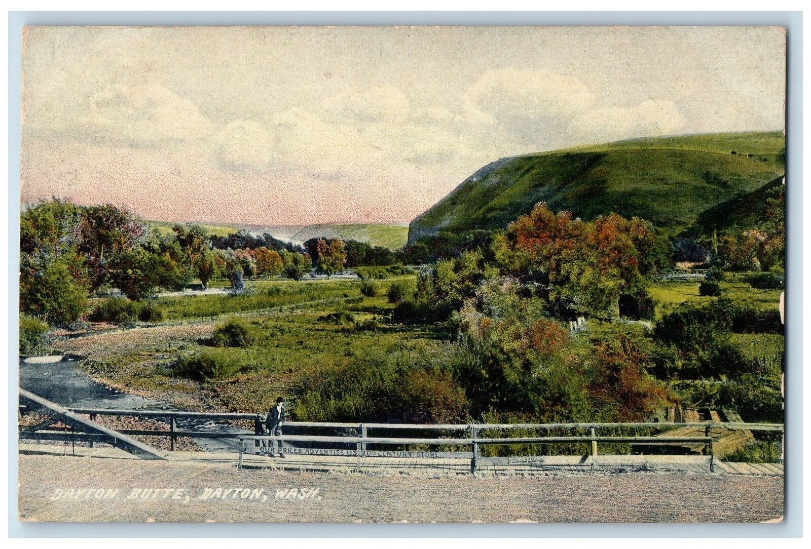 c1950\'s Dayton Butte Creek Man On Road Side Grove Dayton Washington WA Postcard