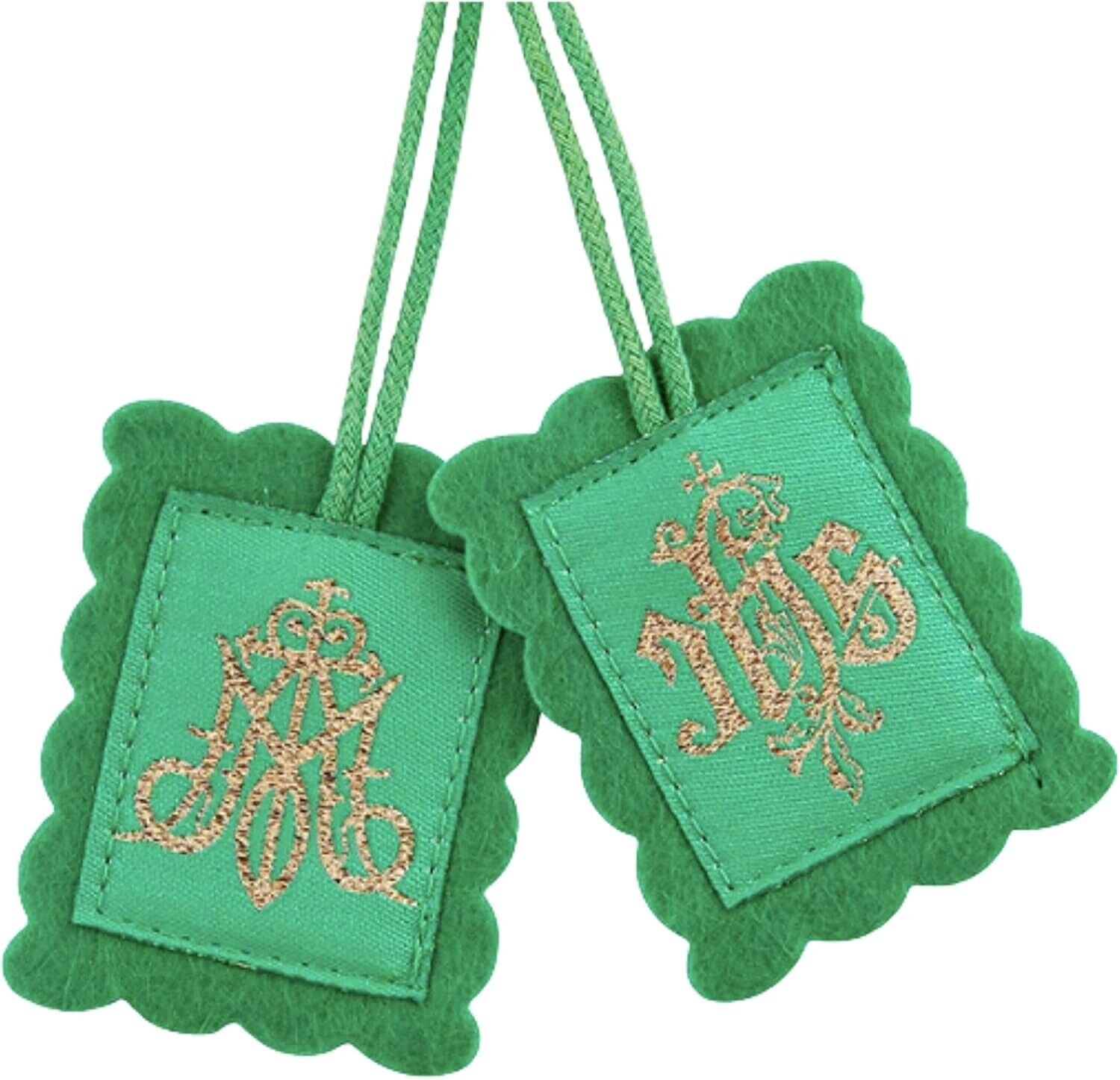 (2 pack) Deluxe Embroidered Green Felt Scapular Necklace Catholic Christian