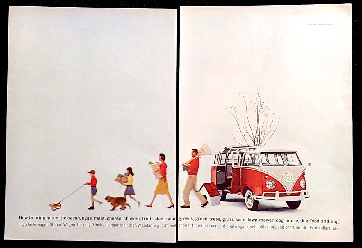 Volkswagen Bus Station Wagon Original 1961 Vintage Two Page Print Ad