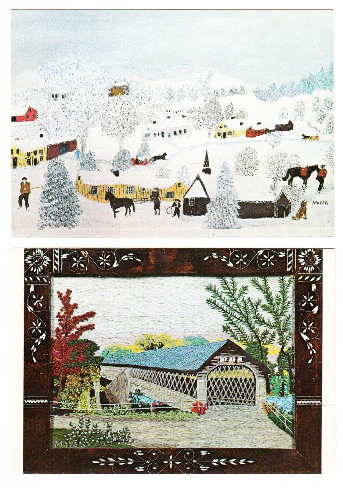 Riverside Cards, Grandma Moses Art Postcards, 2 Unposted, Continental Size