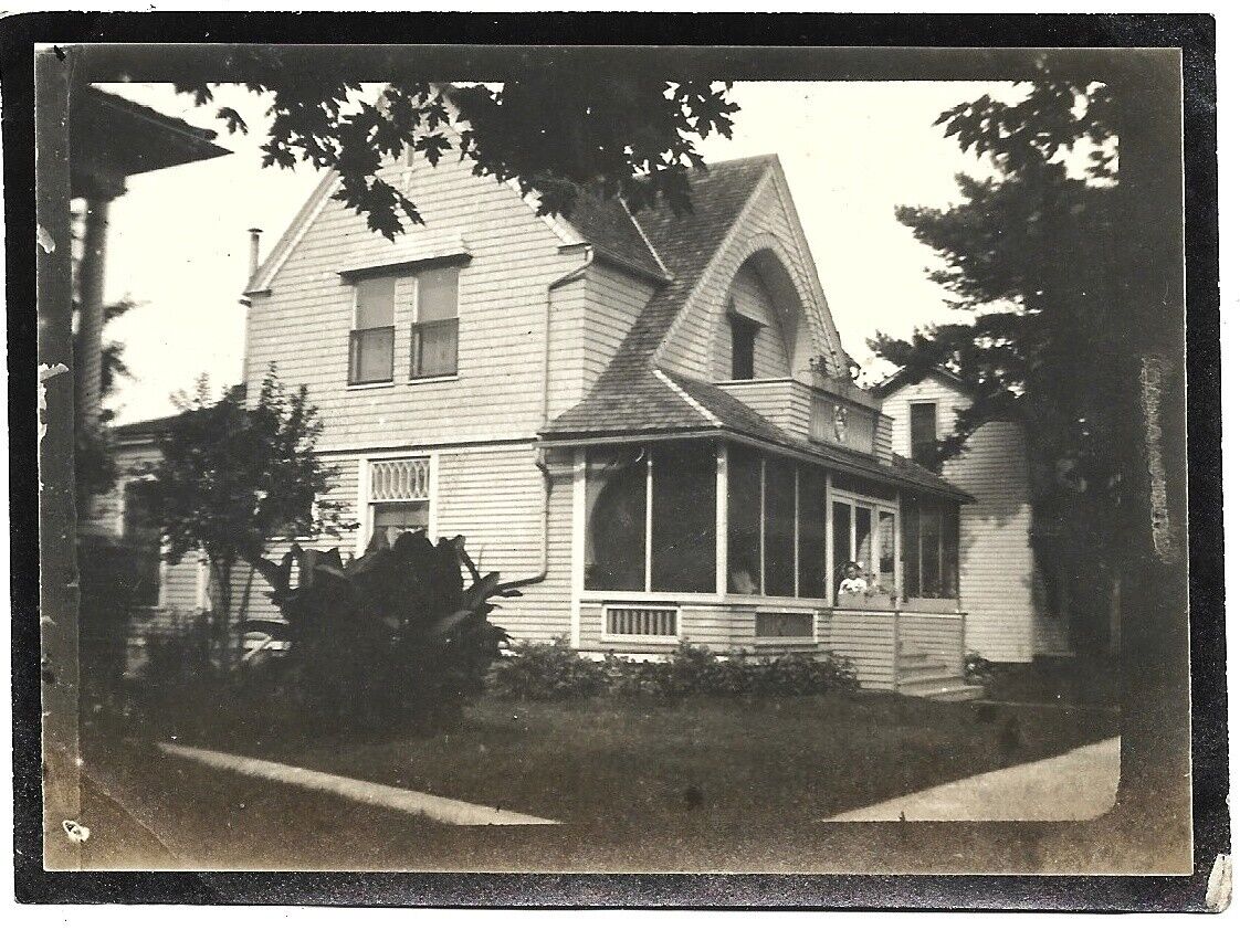 Vintage 1910 Photo of Pretty Victorian Home House with Arches Patio Edgerton OH