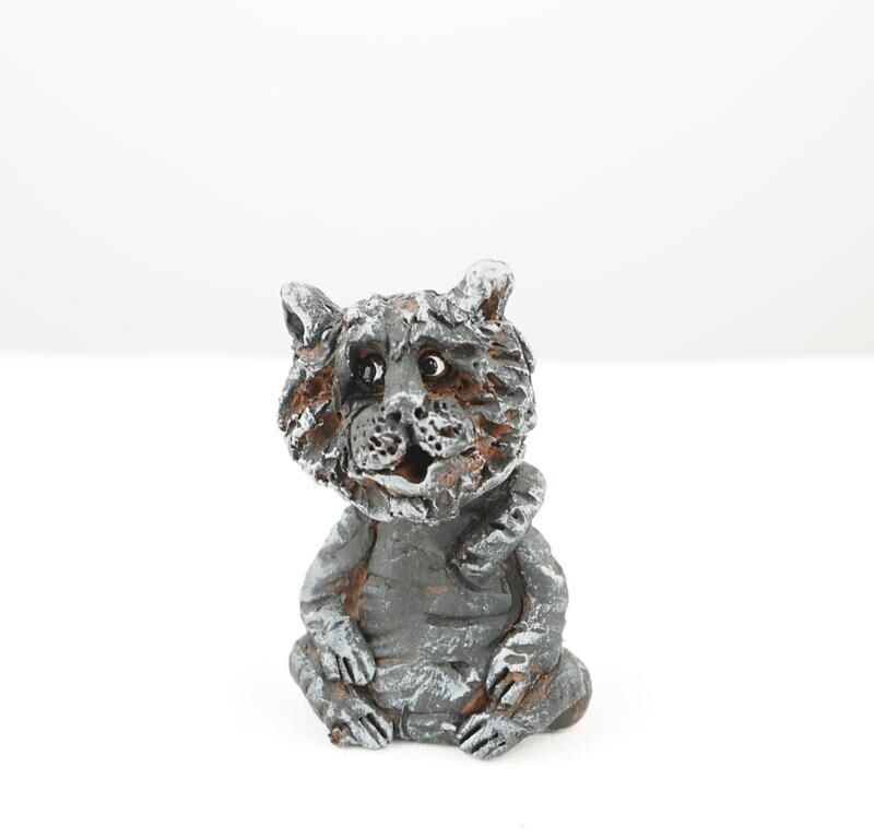Cat Figurine Small Old Gray Of Ceramic Handmade Animal Ukraine Home Decor Gift