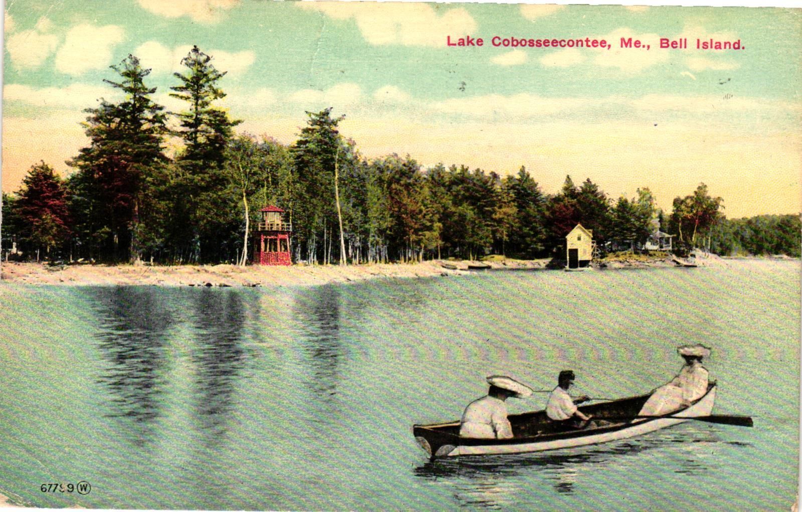 Vintage Postcard- Lake Cobosseecontee, Bell Island, ME Early 1900s