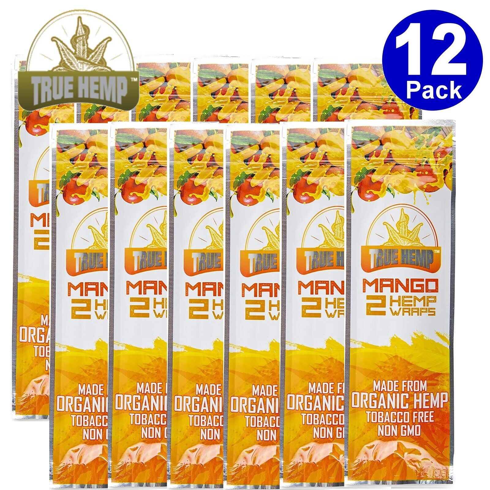 TRUE H. Natural Organic Wrap Mango 12 Pouches, 2 Per Pouch - 24 Wraps Total