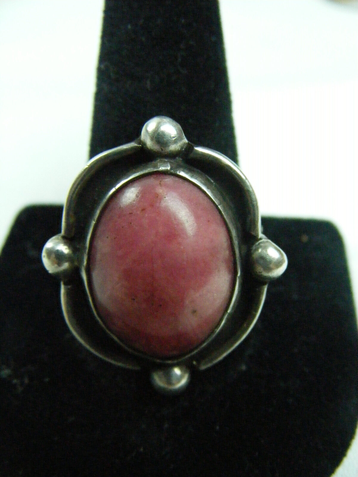  Vintage Unmarked Tribal Silver Pink Agate Ring Size 12  
