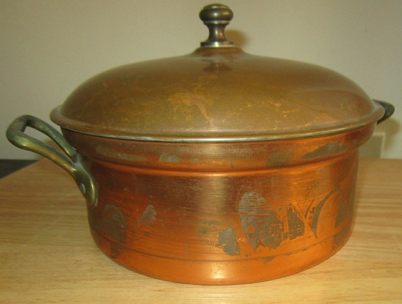 Vintage Hammacher Schlemmer Round Copper Pot with Cover 2 Quart 1.8 L Tin Lined
