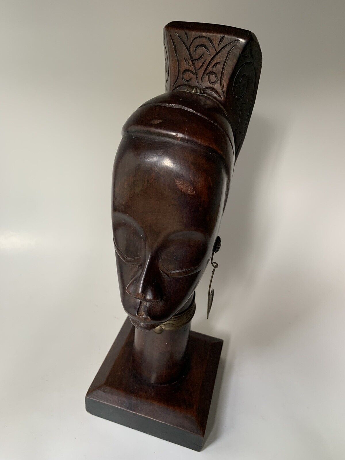 Vintage  Wooden Carving Mid Century African Tribal Woman Head