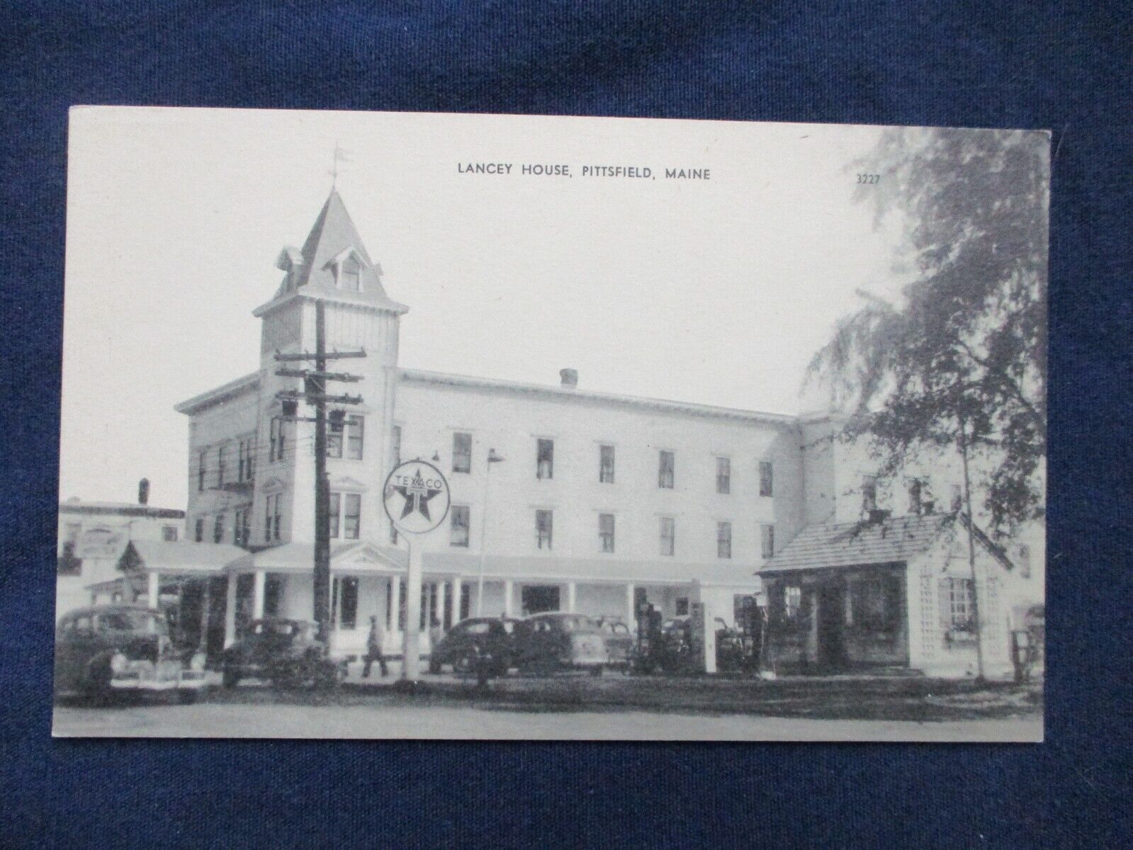 1940s Pittsfield Maine Lancey House & Texaco Gas Station Postcard