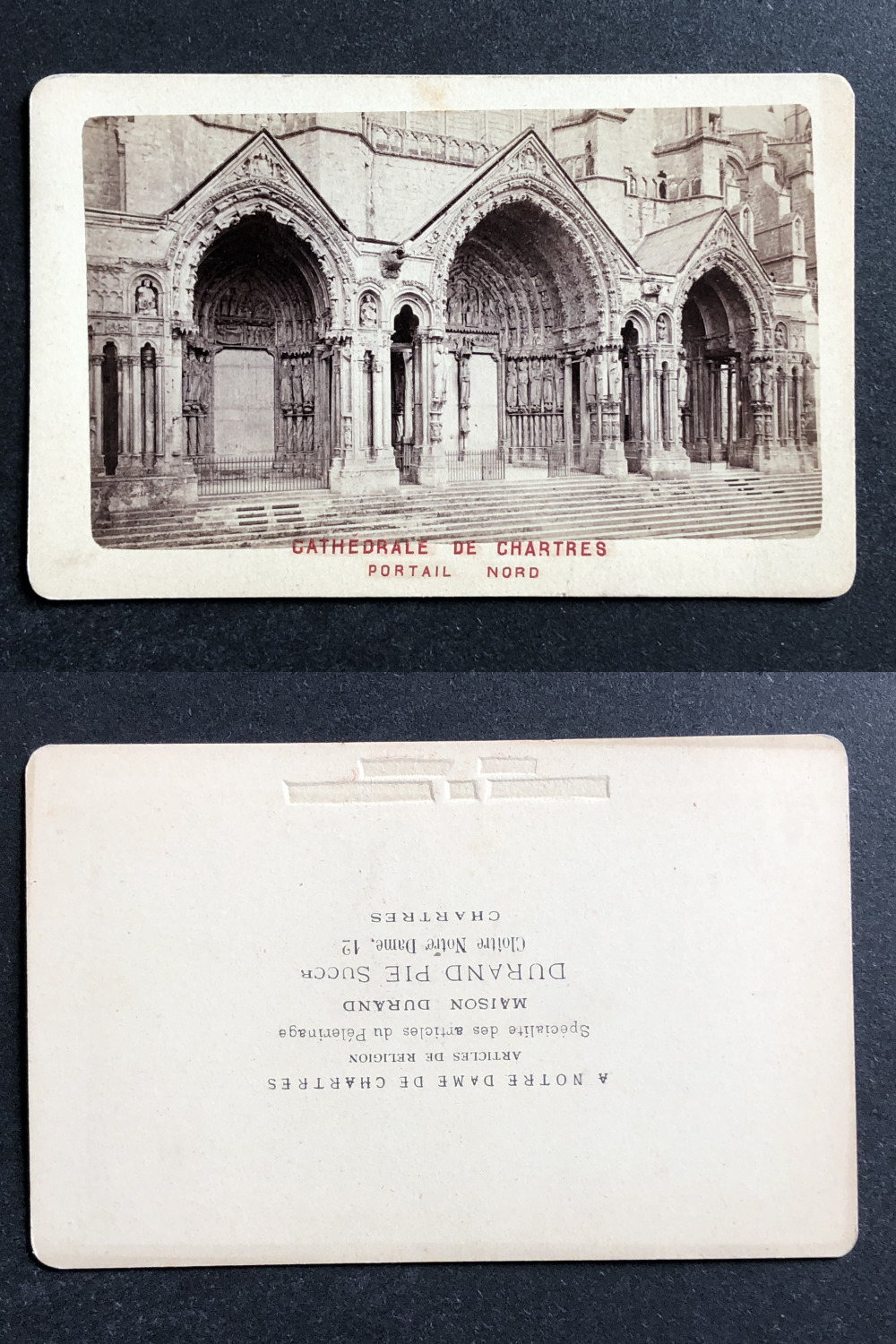 France, Chartres, Chartres Cathedral, North Portal, circa 1870 vintage cdv a