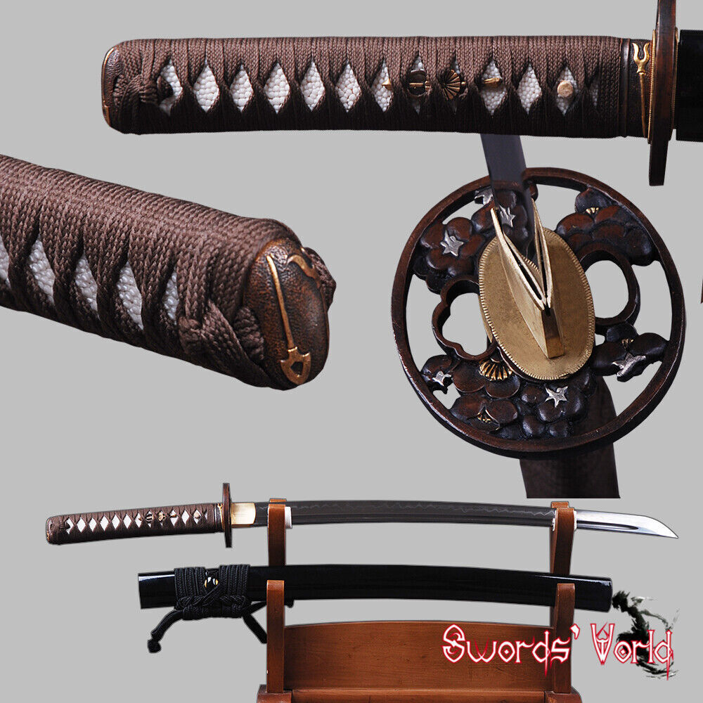 High Grade Brass Fittings Japanese Samurai Wakizashi Sword Clay Tempered Sharp