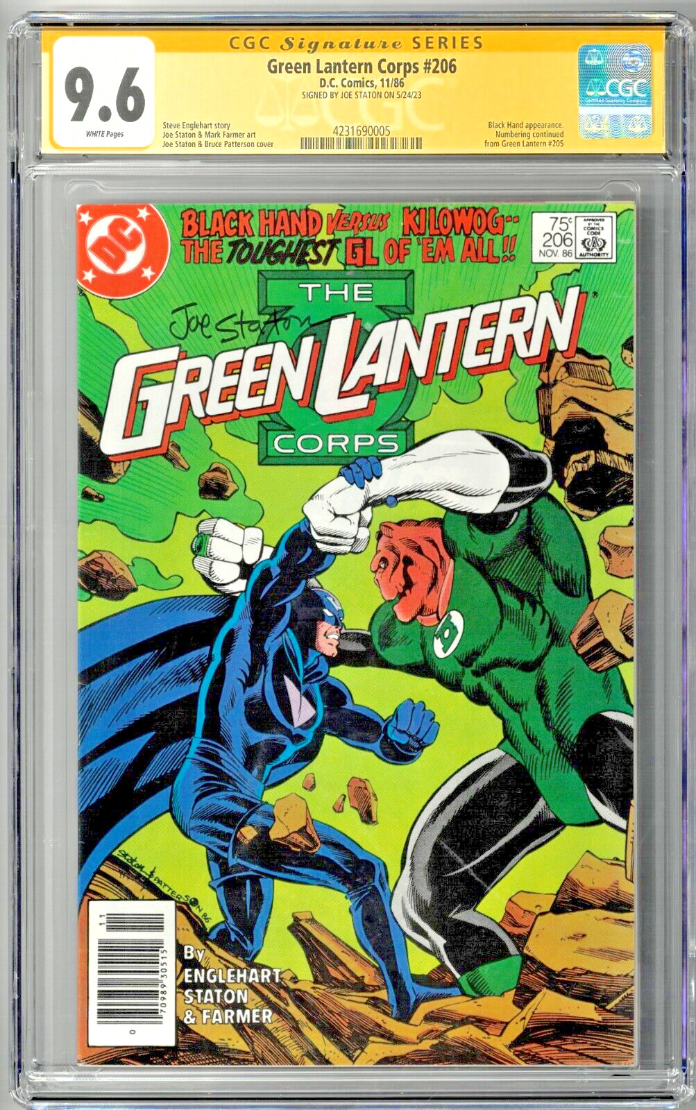 Green Lantern Corps #206 CGC SS 9.6 (Nov 1986, DC) Signed Joe Staton, Black Hand