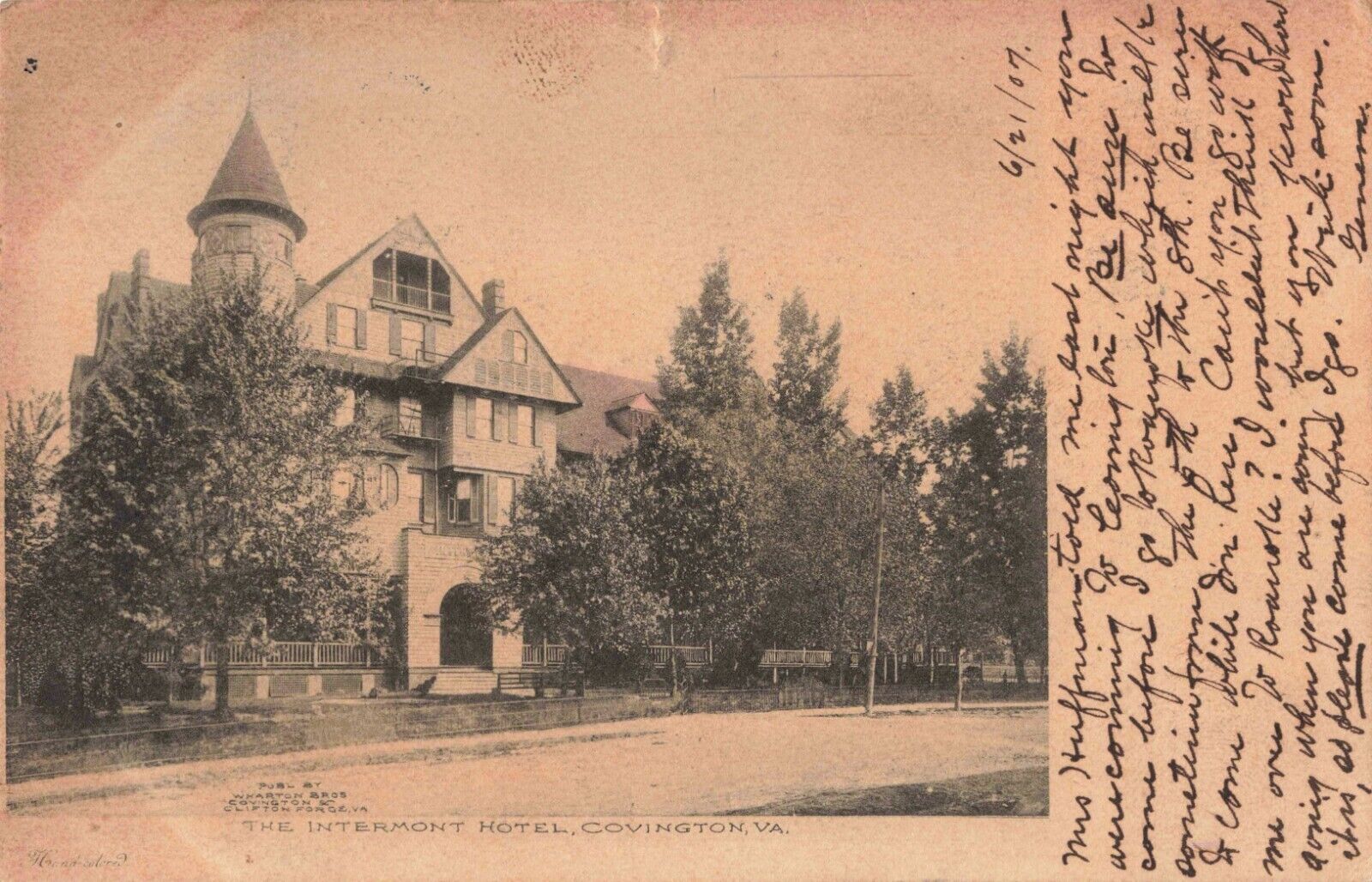 The Intermont Hotel Covington Virginia VA 1907 Postcard