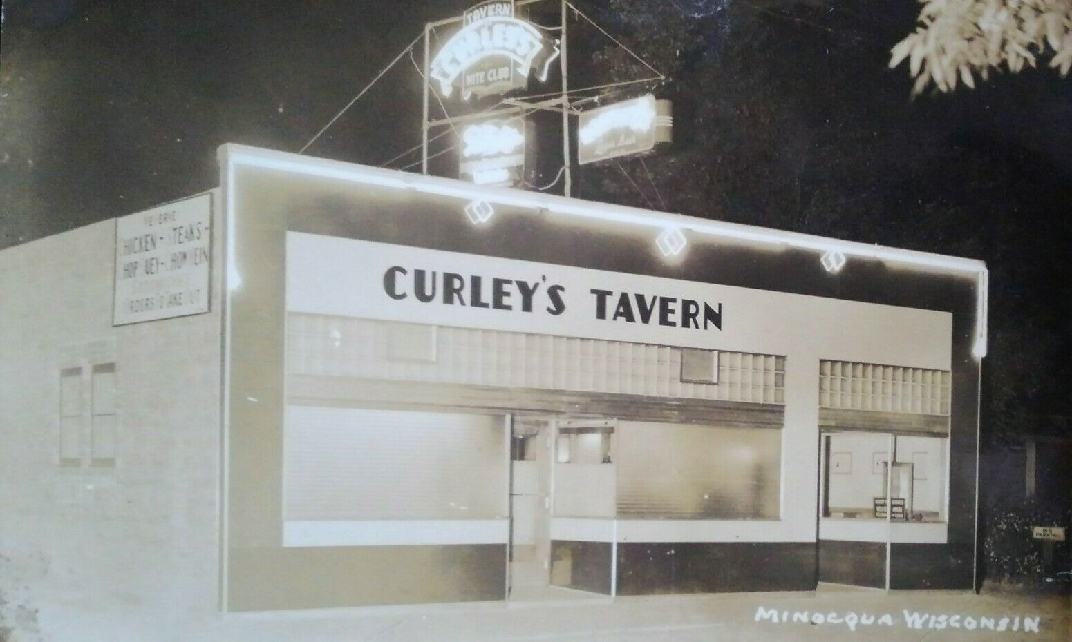 Curley\'s Tavern, Minocqua, Wisconsin RPPC (1940s) Exterior