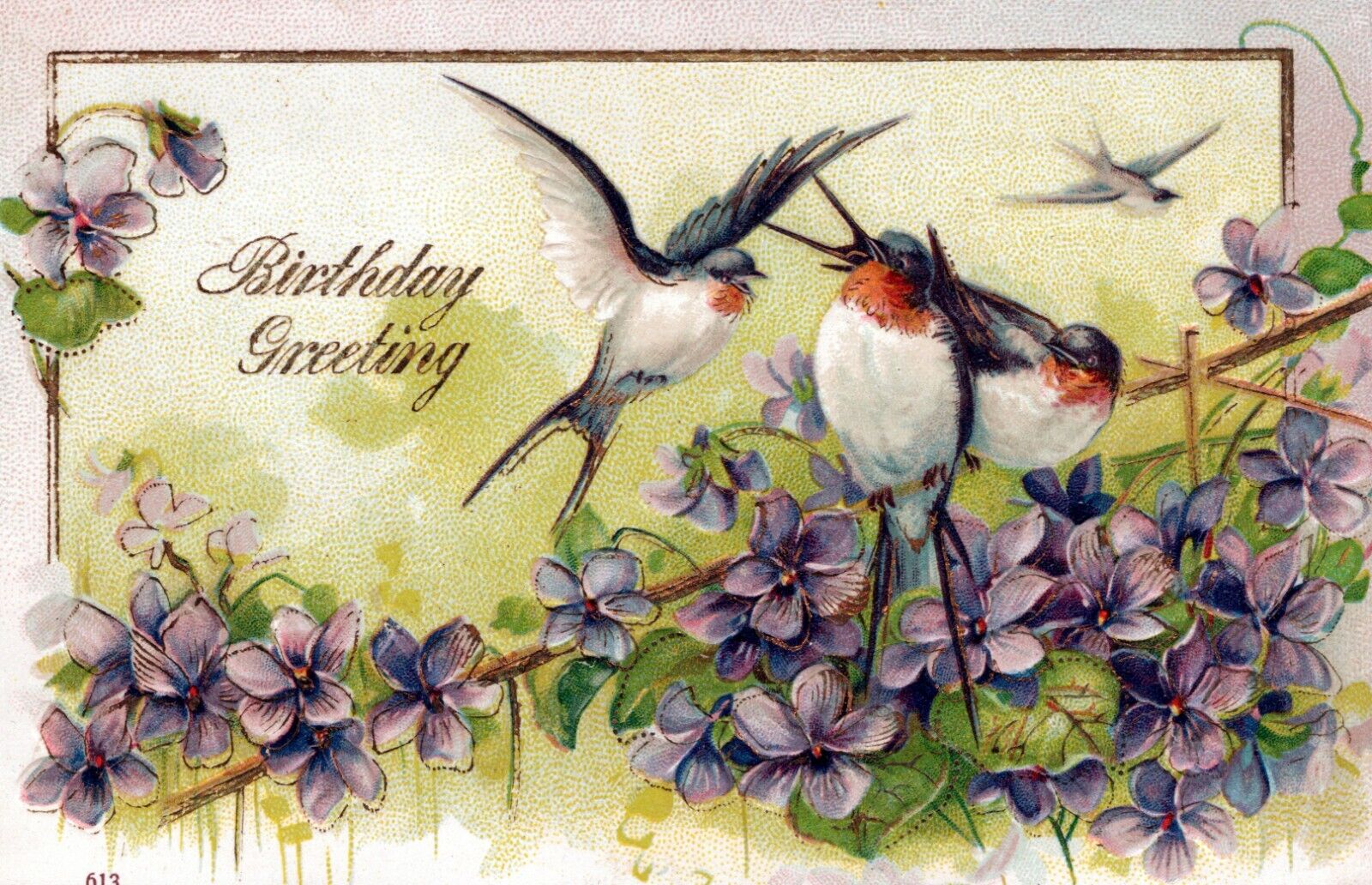Birthday Greetings & Wishes Embossed Postcard Birds on the Tree