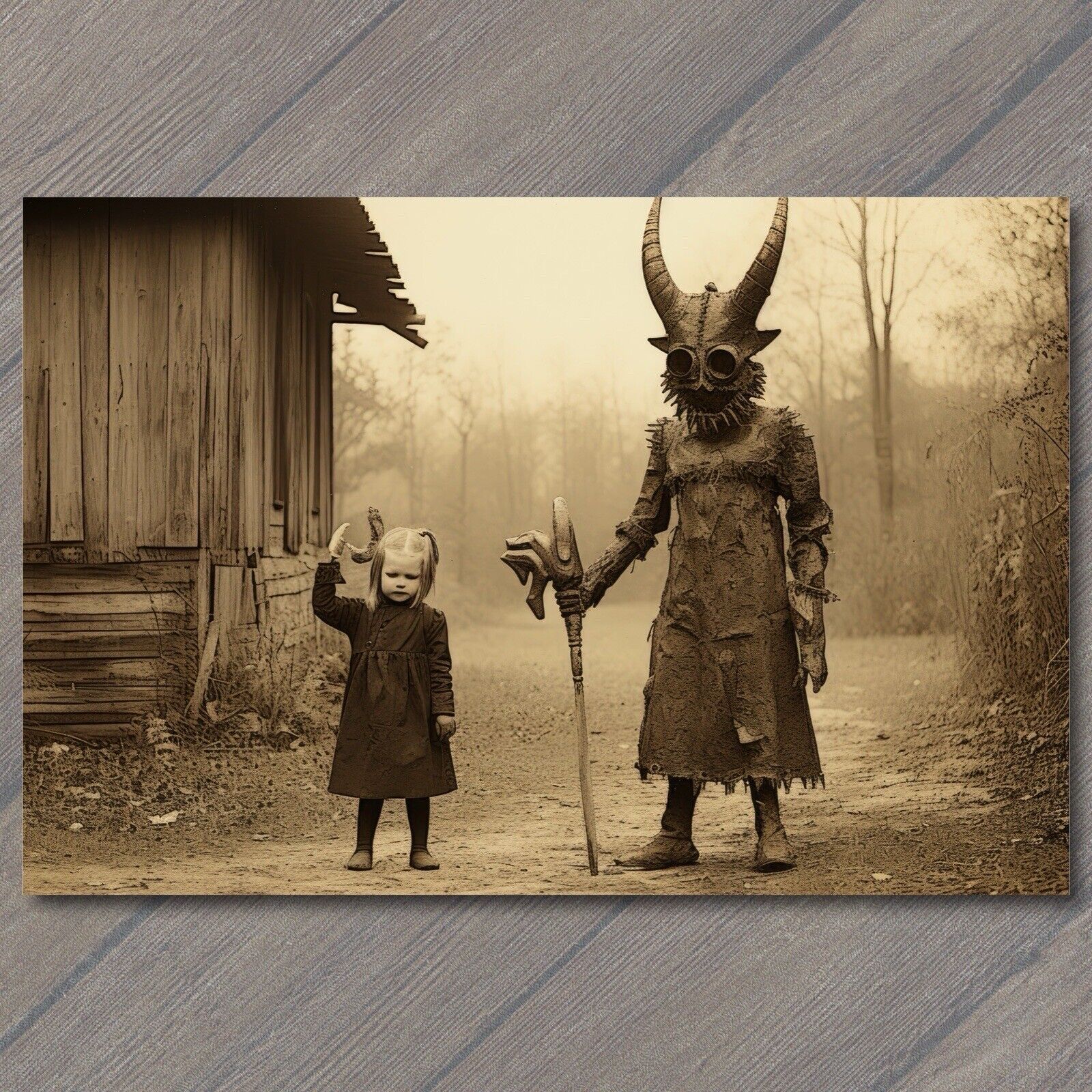 👻 POSTCARD: Weird Scary Vintage Monster Kid Halloween Cult Unusual Mask