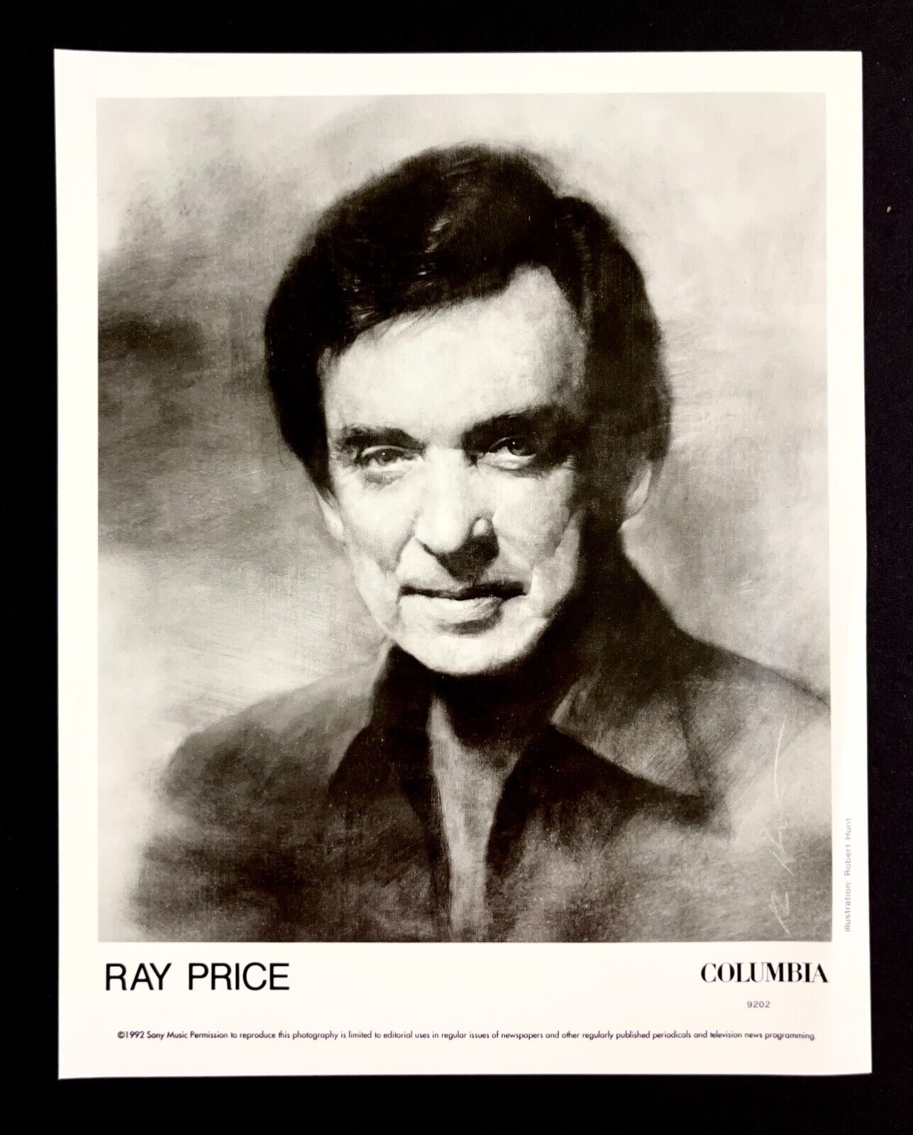 1992 Ray Price Country Singer Vintage Robert Hunt Art Illustration Promo Photo