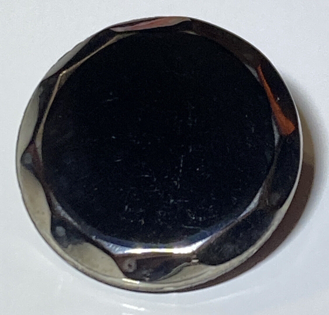 Vintage Black Glass Self Shank Button Faceted Silverfoil Edge 11/16\