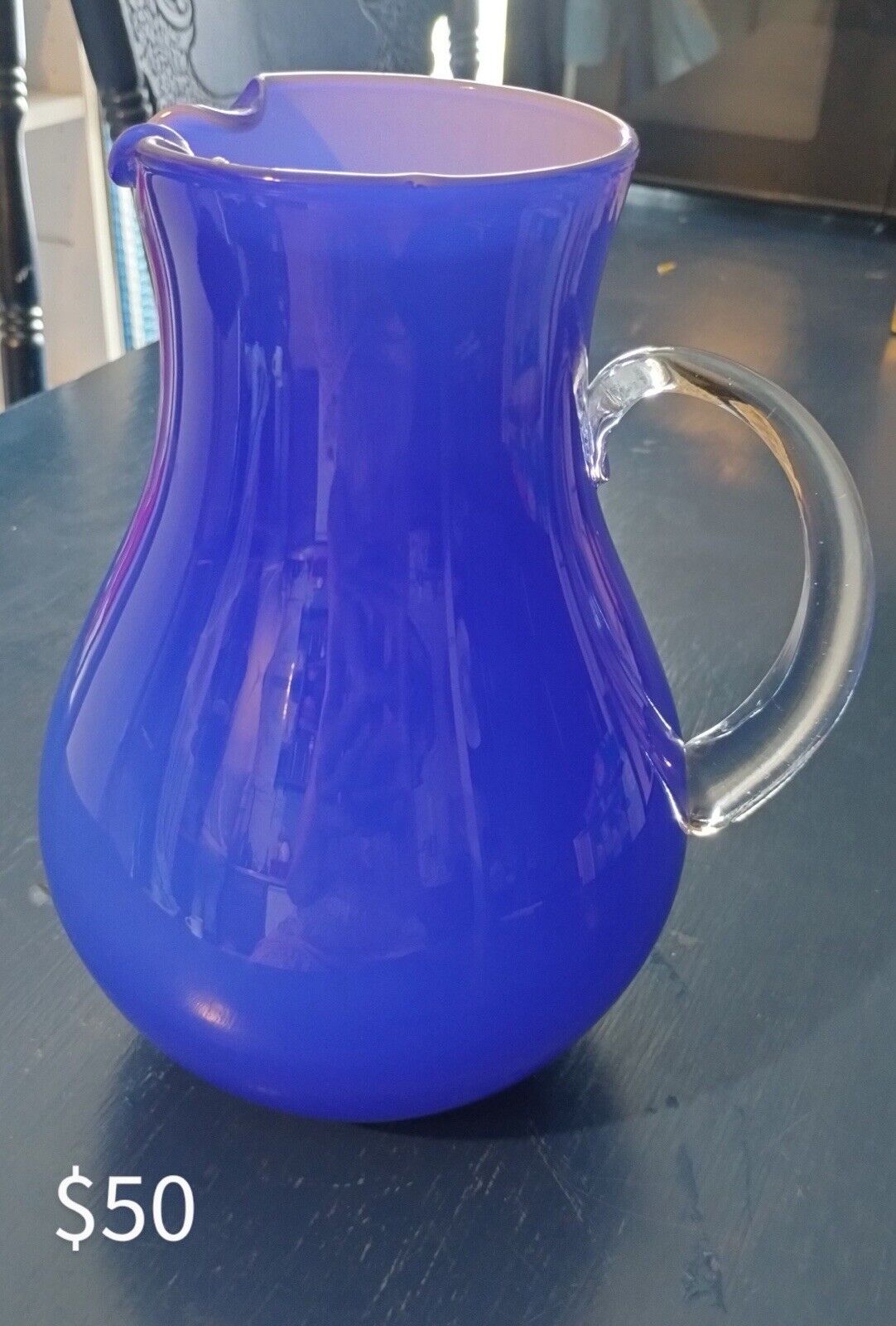 Vintage Cobalt Blue Case Glass Pitcher