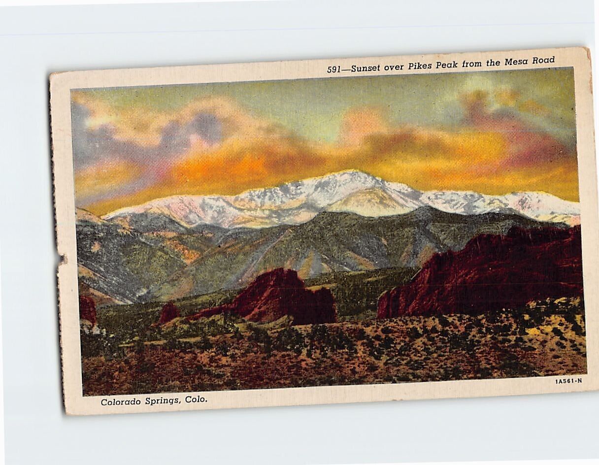 Postcard Sunset Over Pikes Peak Colorado Springs Colorado USA