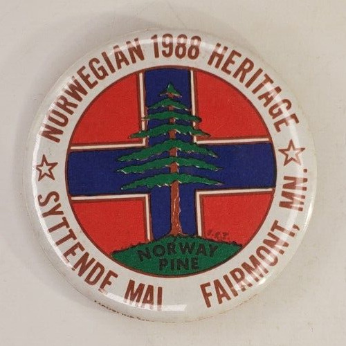 Vintage 1988 Norwegian Heritage Fairmont MN Pinback Button   Syttende Mai