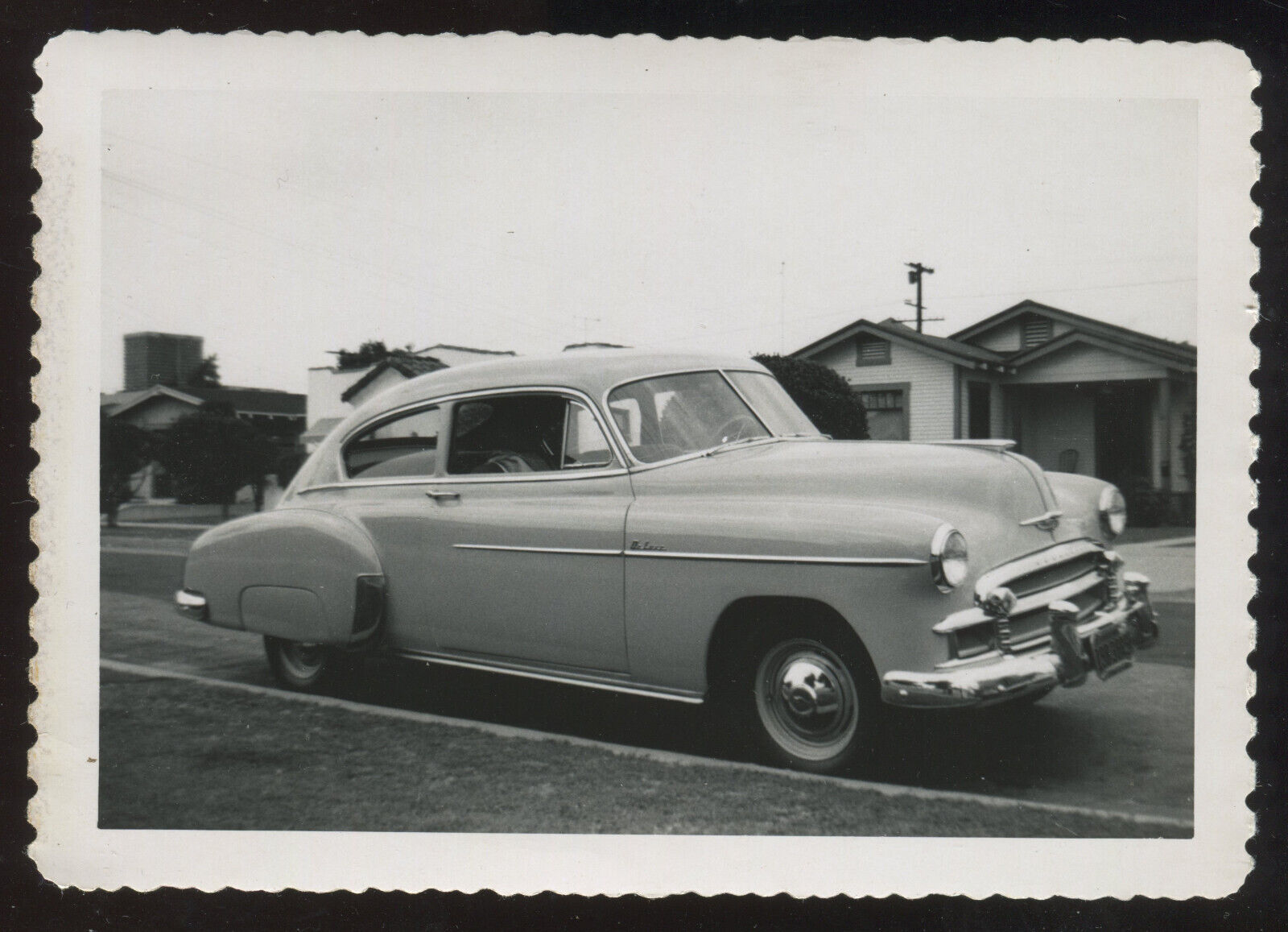 FOUND PHOTO Lot of 2 Chevy Fleetline Sedan 1950? Car Black & White Snapshot VTG