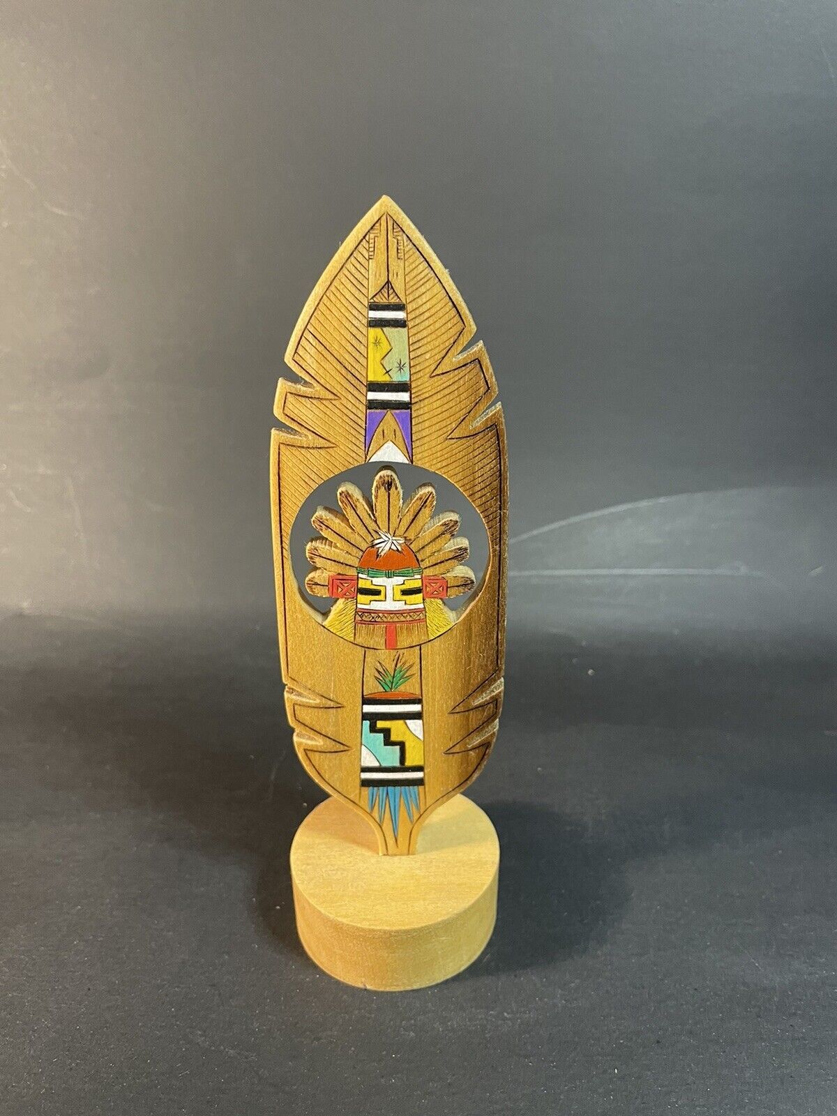 Hopi Hilili Katsina Prayer Feather Wood Carving By Randy Dukepoo 6.5”
