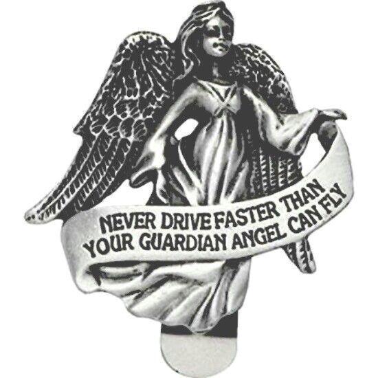Never Drive Faster than Guardian Angel Can Fly Metal Auto Visor Clip NEW