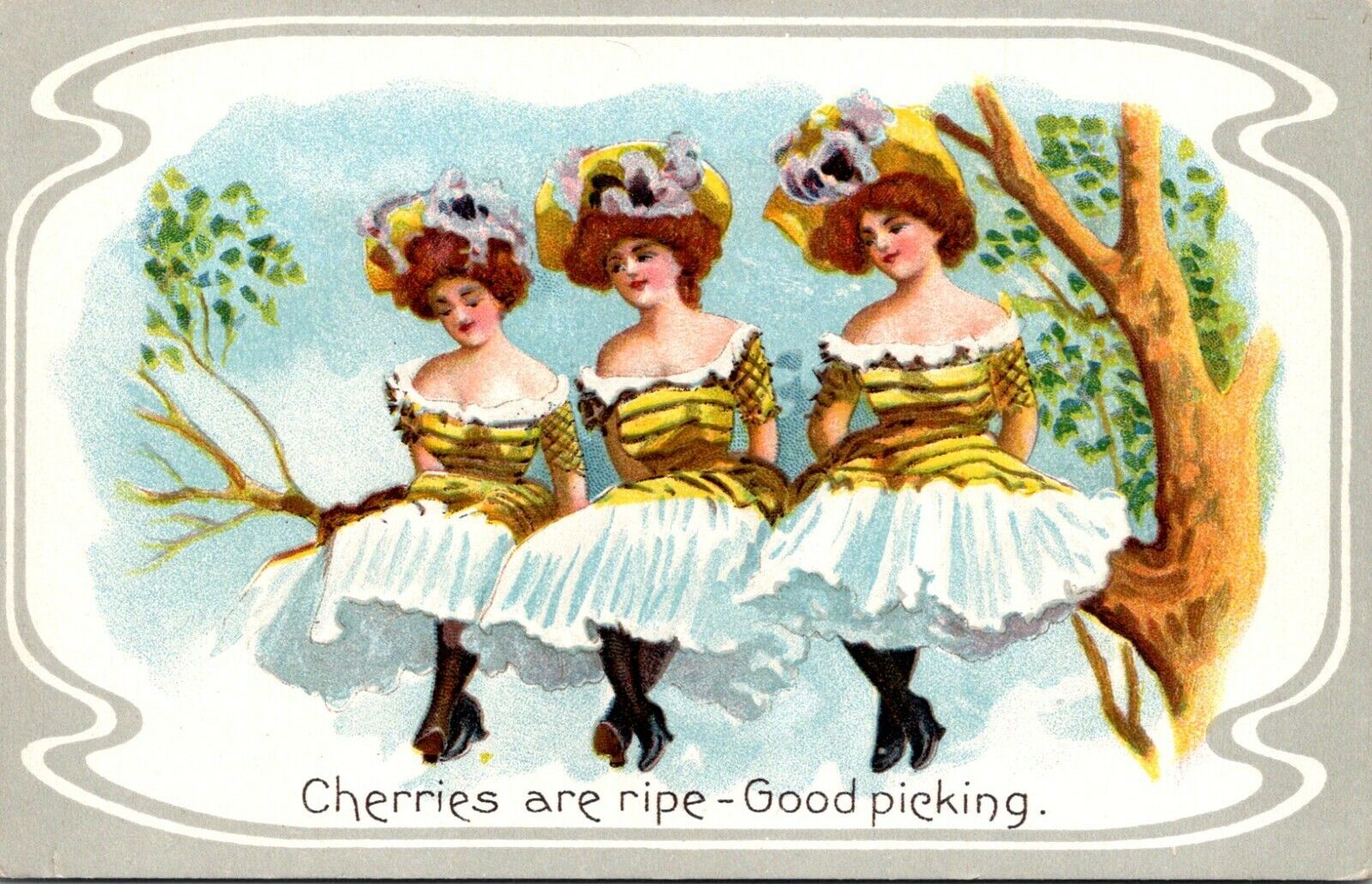 Cherries are Ripe Good Picking Linen Postcard
