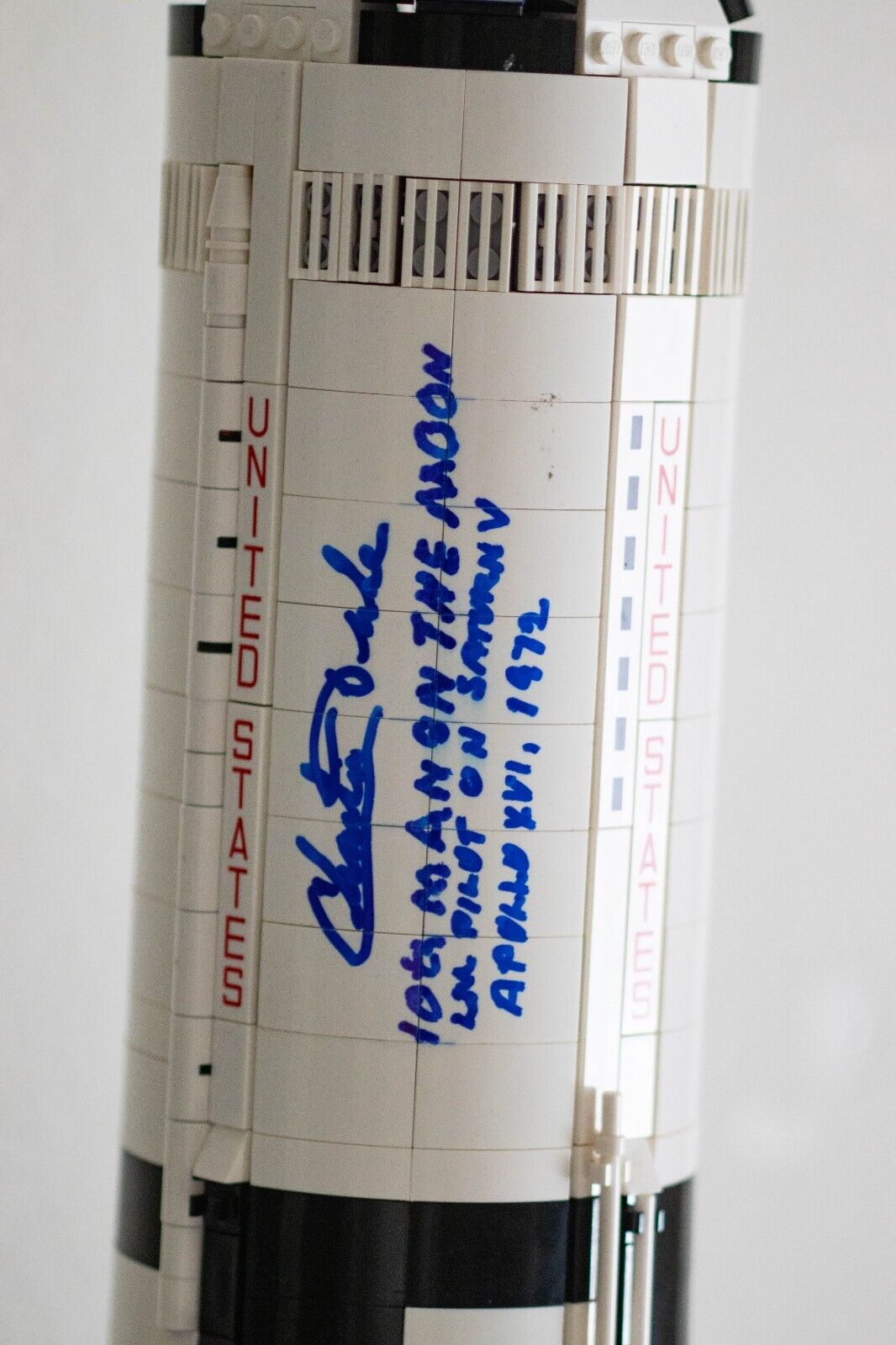 Lego Apollo Saturn V signed w/ long inscribed by Moonwalker Charlie Duke 1:1 