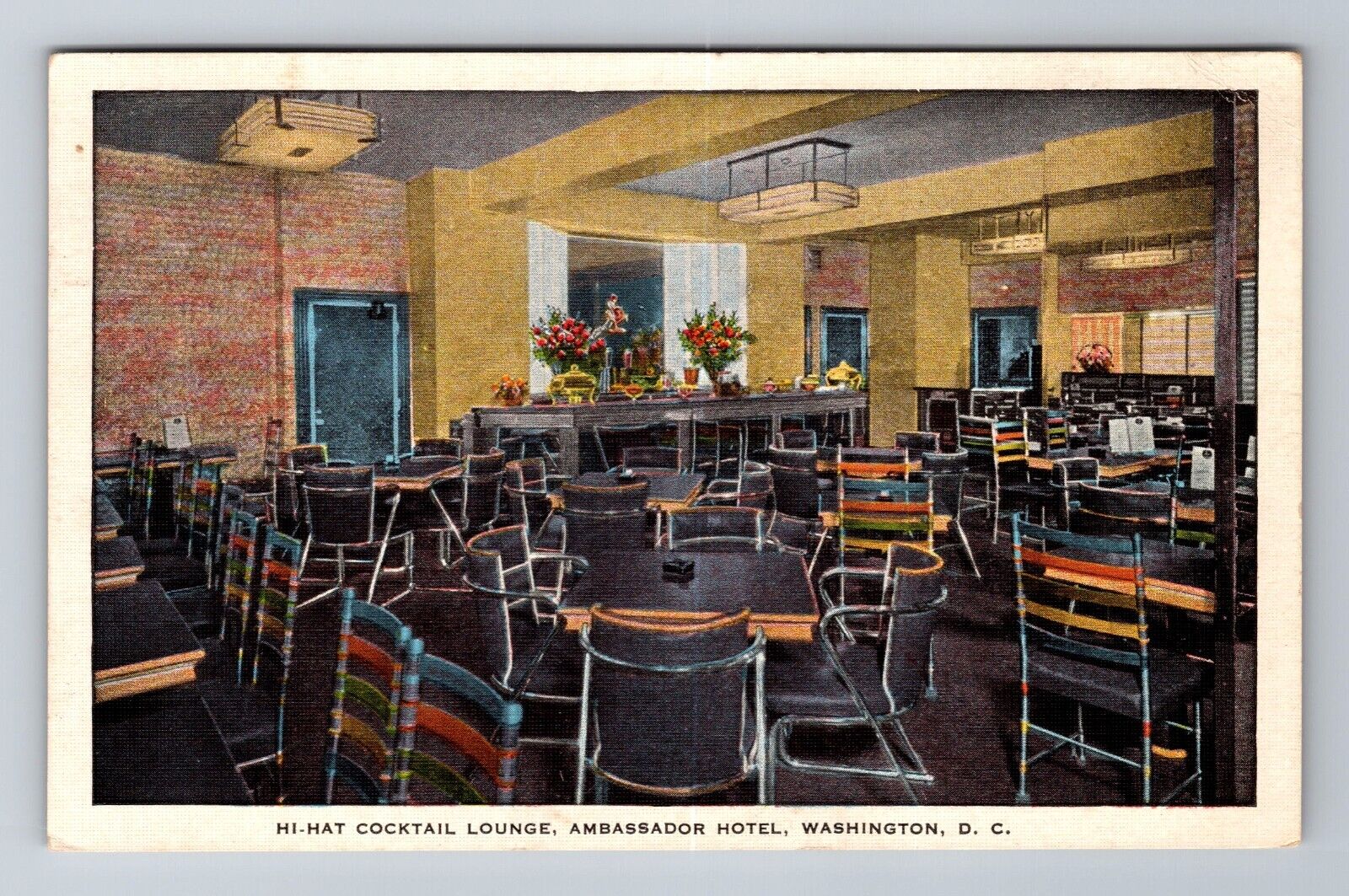 Washington DC Hi-Hat Cocktail Lounge Bar at Ambassador Hotel 1937 Old Postcard