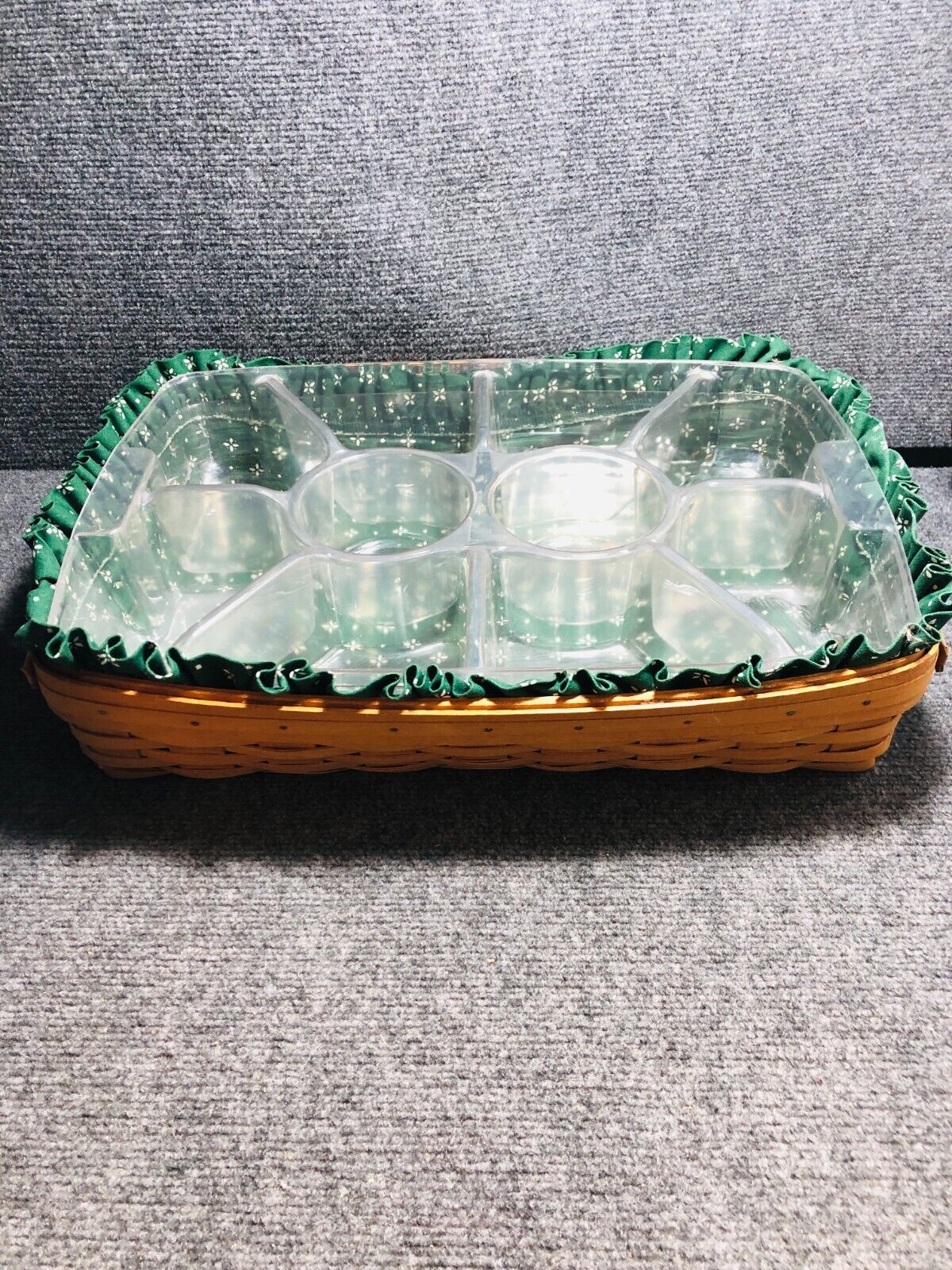 Longaberger Lg Serving Basket Fabric Liner Plastic Liner Divider Tray VTG 1995