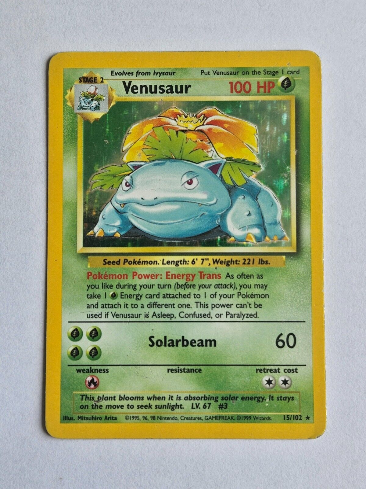 Venusaur 15/102 Base Set Rare Holo Pokemon Card WOTC 1999 - Played