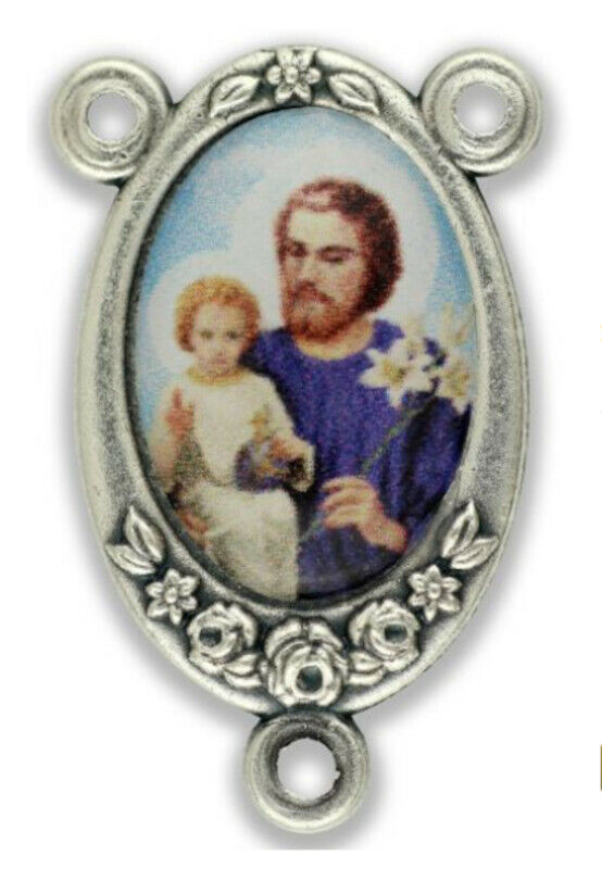 Saint Joseph Jesus St Color Image Silver PL Rosary Center Centerpiece 3/4\