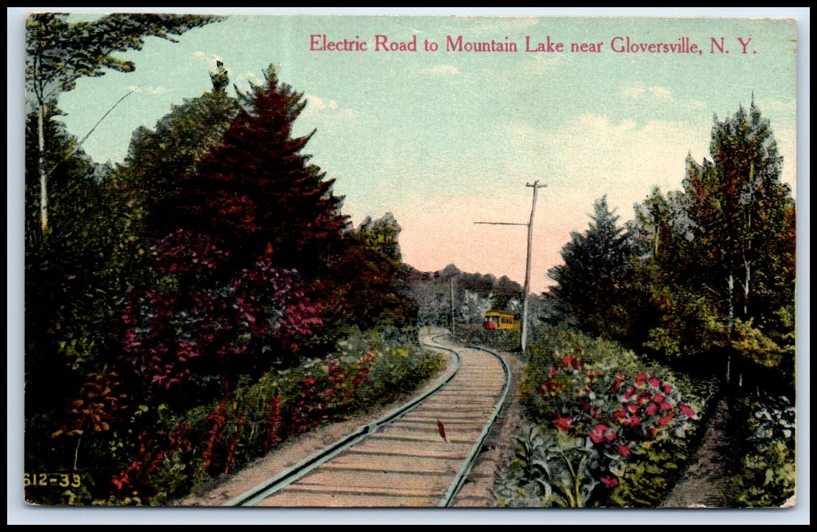 Postcard Electric Road To Mountain Lake Gloversville NY Z58