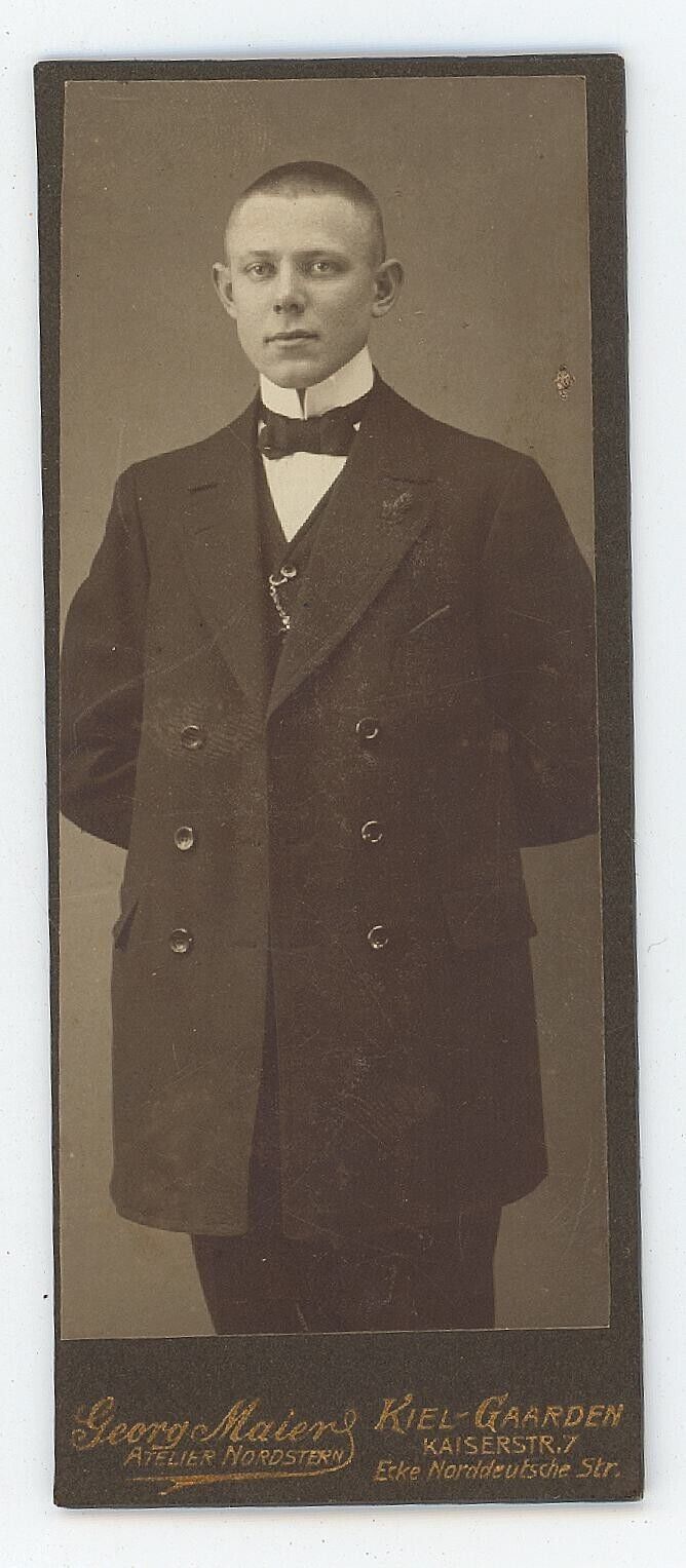 Antique CDV Circa 1890s Handsome Young German Man Wearing Suit & Bow Tie