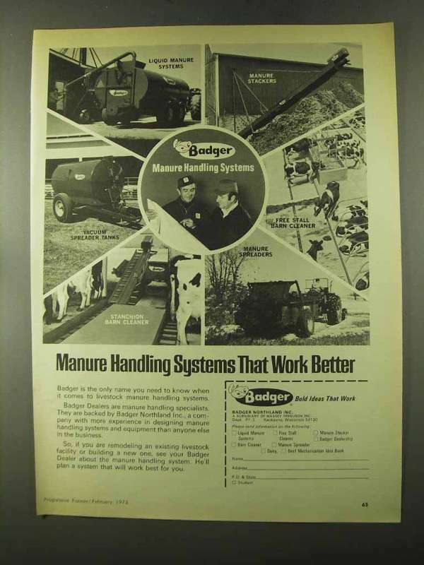1973 Badger Manure Handling Systems Ad - Work Better