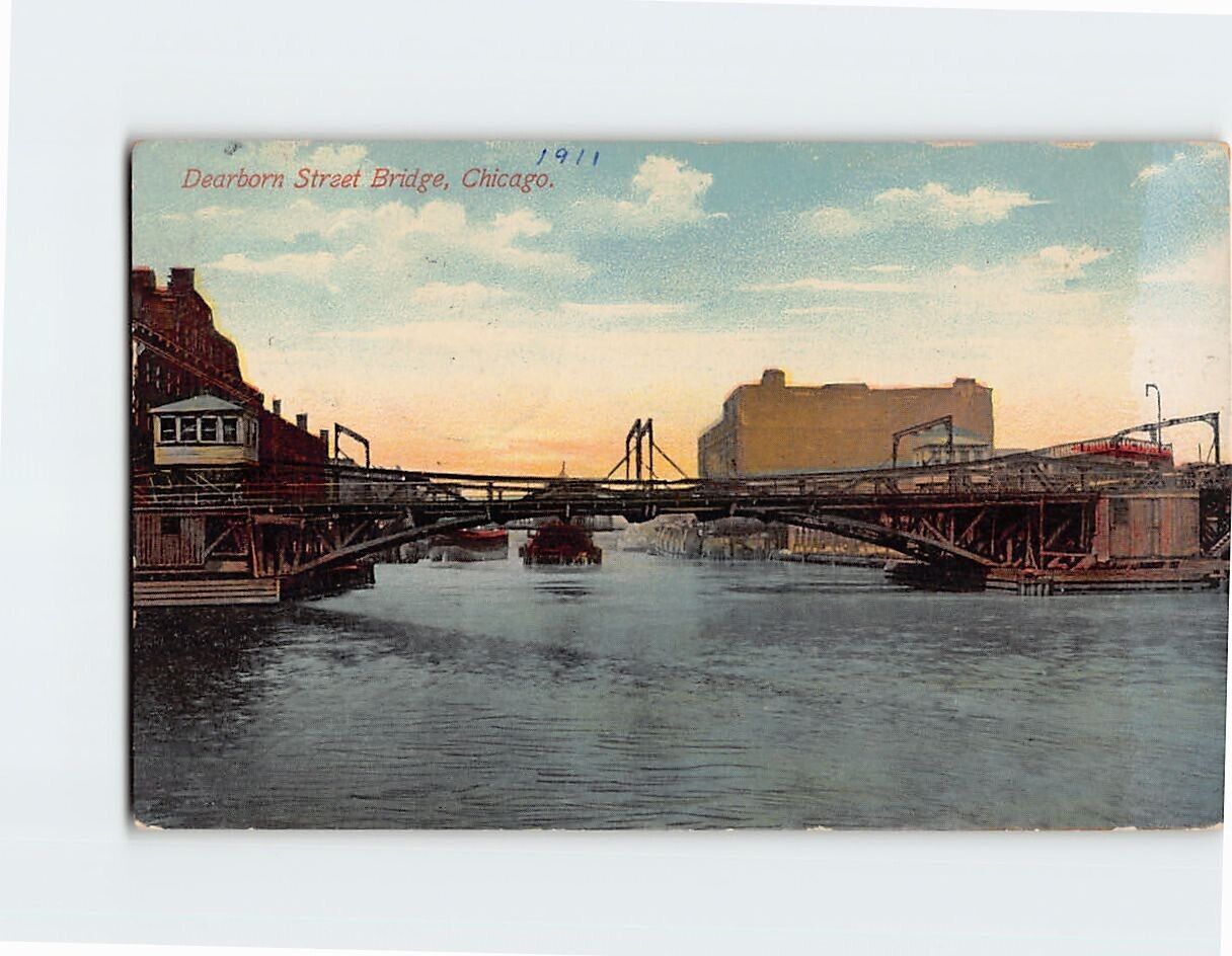 Postcard Dearborn Street Bridge Chicago Illinois USA