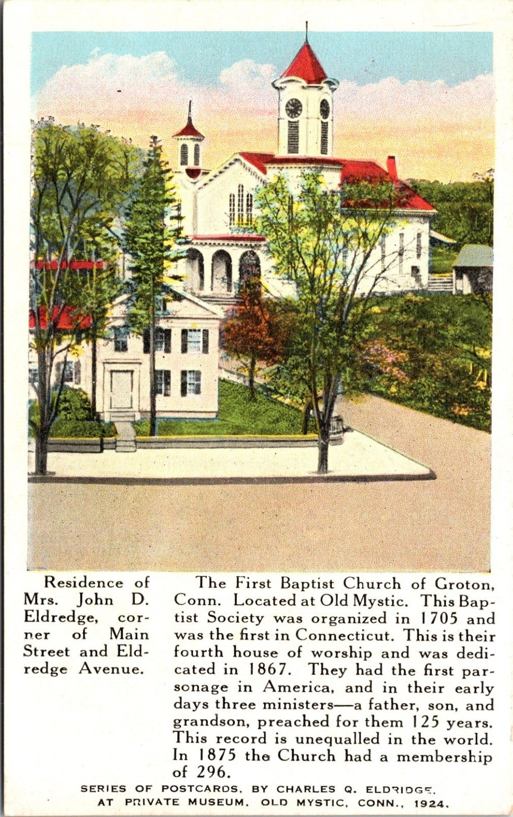 Residence Mrs John D Eldredge & First Baptist Church Mystic Connecticut B86