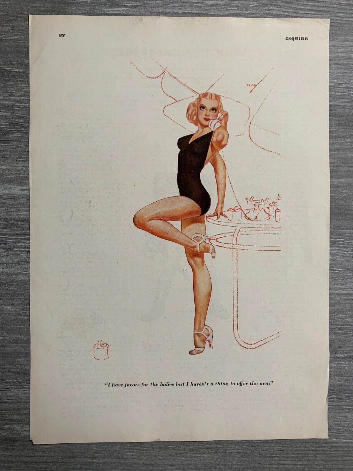 1936 July ESQUIRE MAGAZINE Petty Girl Pin-Up Page (6.0) Favors for the Ladies