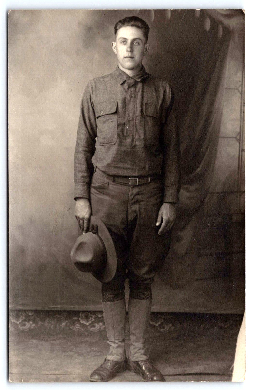 RPPC c1916 Portrait Handsome Young Soldier in Uniform A16