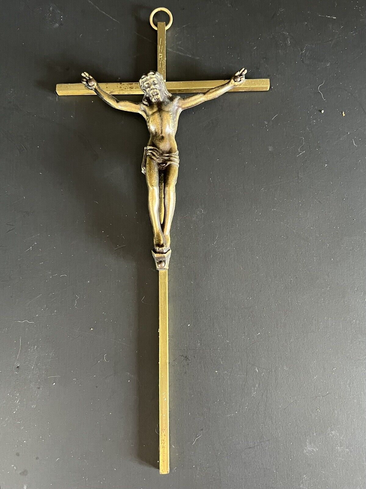 Brass Crucifix INRI Cross 10” Jesus Christian Religious  Vintage