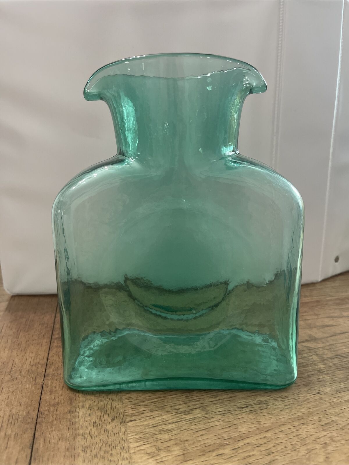 Blenco, vintage glass  blown, double spout pitcher, Teal Green