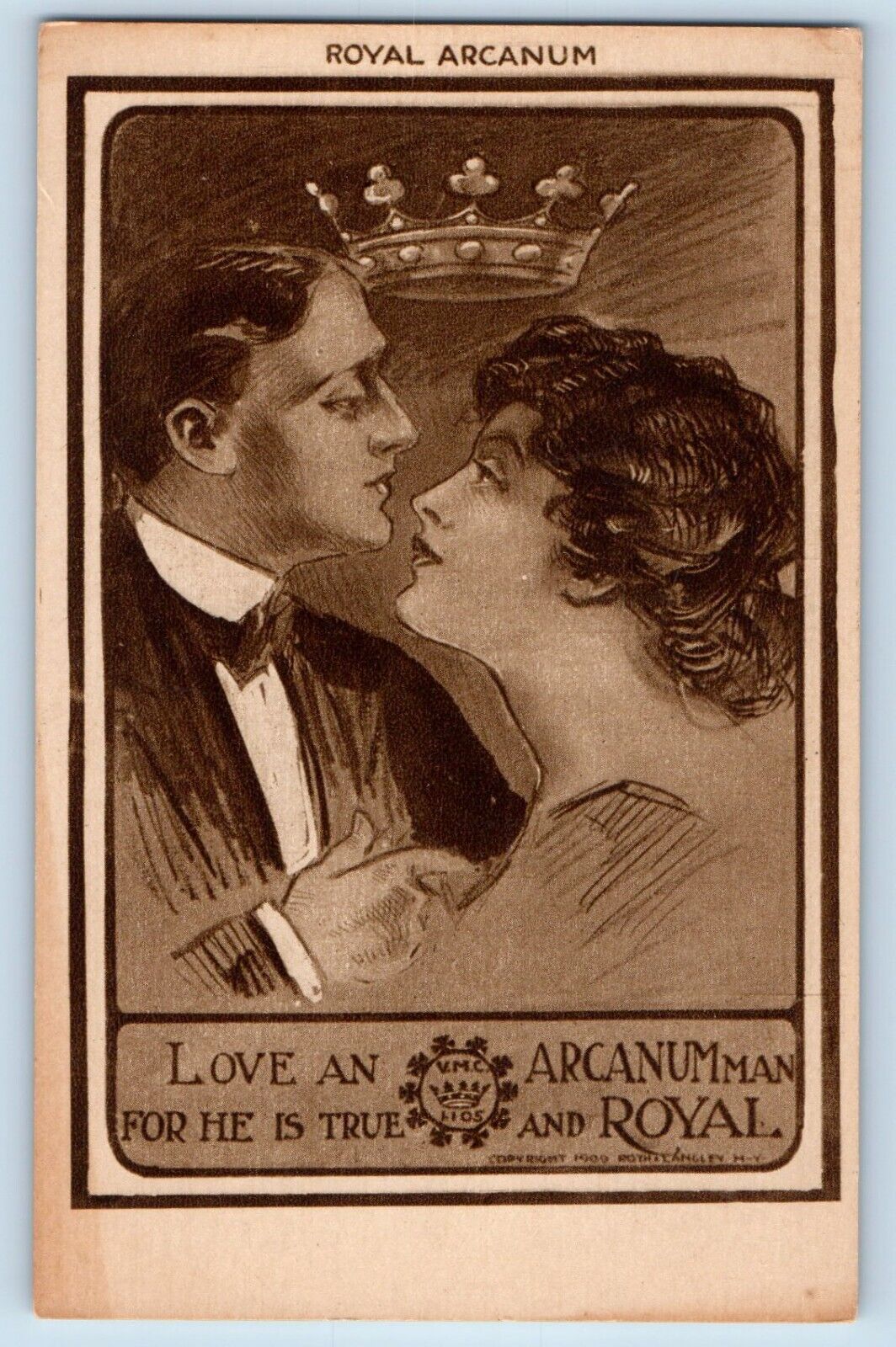 Artist Signed Postcard Couple Romance Royal Arcanum Fraternal c1910's Antique