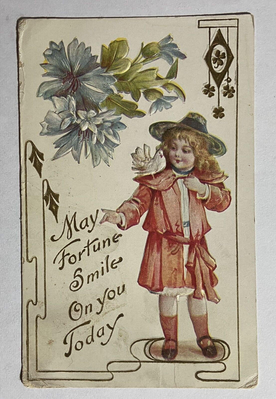 1908 Old Antique Postcard May Fortune Smile Boston Massachusetts Postmark Stamp