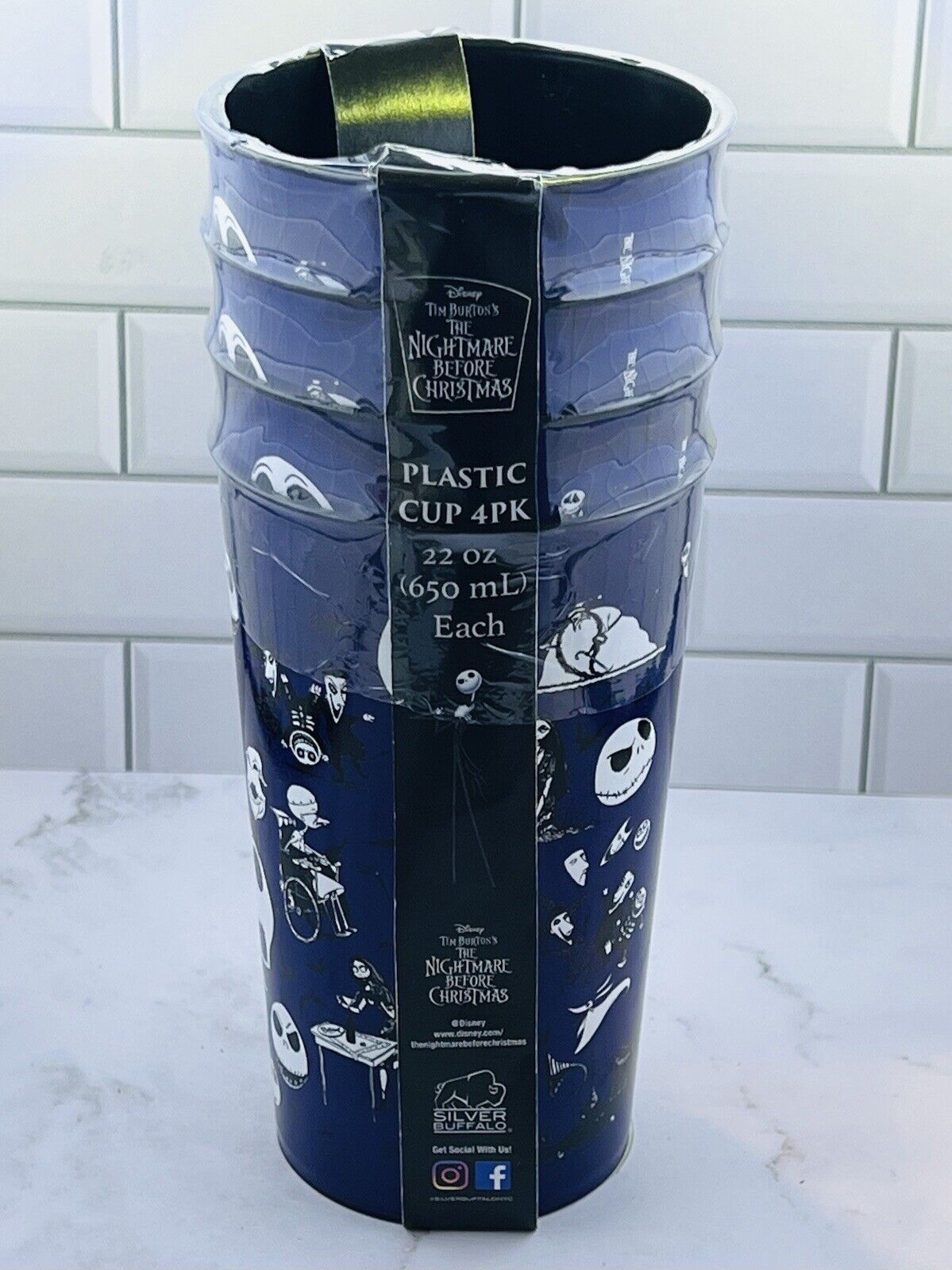 Set of 4 ~ The Nightmare Before Christmas Plastic Tumbler Cups 22 oz