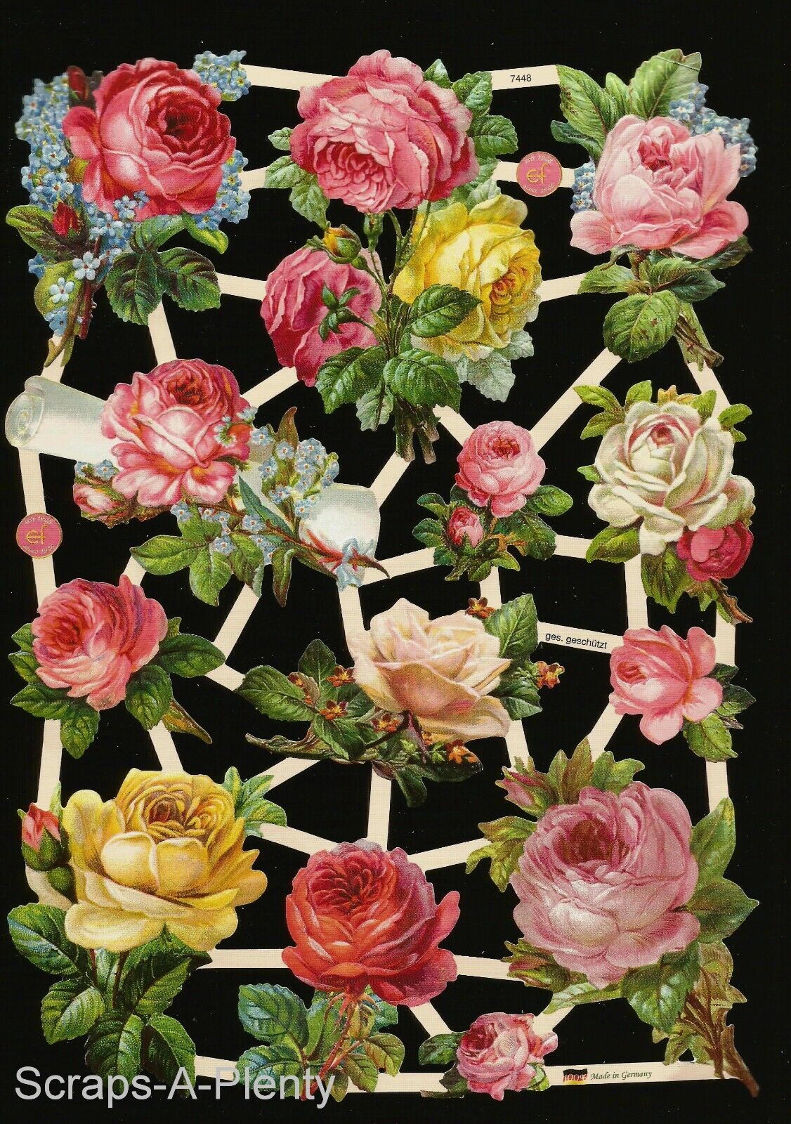German Embossed Vintage Style Scrap Die Cut - Bold Roses / Flowers WOW  EF7448